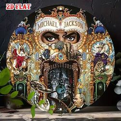 Vintage Michael Jackson Dangerous Album Cover Metal Wall Art, 2D Flat Round Pop Music King Decorative Tin Sign, Retro MJ Memorab