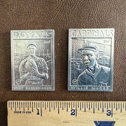 WILLIE MCGEE & Bret Saberhagen 1986 Topps Aluminum Baseball Card - metal 