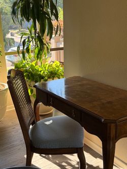Antique Desk + Cane Chair