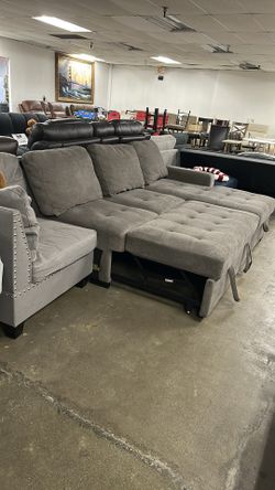 Sofa chaise sleeper with mixed matched end piece