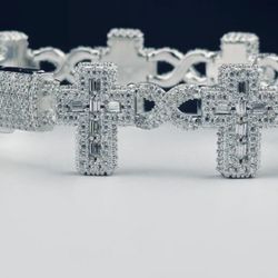  Diamond Iced Out Cross Bracelet (Passes Diamond Tester)