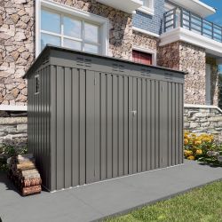 4 x 9 FT Outdoor Storage Shed, Metal Garden Shed Tool House with Sloping Roof,6 vents and 2 Swing Doors for Backyard, Garden,Patio, Garage, Lawn, Gray