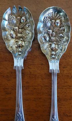 William Adams Sheffield Kings Pattern, Silverplate with Gold Wash, Salad Set
