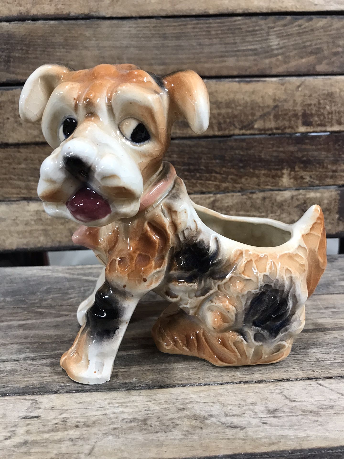vintage brown & black Scottie dog planter stamped Japan 5-1/2”