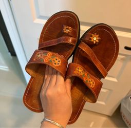 Hand-Tooled Leather Floral Sandals