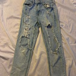Aeropostale Light Wash Distressed Straight Leg Mom Jeans