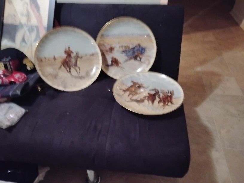 GORHAM Fine China American Frontier 4 Plates From Frederic Remington-Painting * Three Plates s