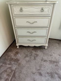 TWO- Vintage ivory white gold accent 4 drawer dresser