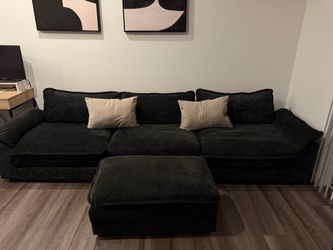 Modern Dark Gray / Black 3 Seat Couch with Ottoman