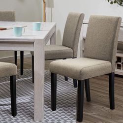 New Set of 4 business Dining Chairs Urban Style Fabric with Solid Wood Legs Set of 4 (Beige)