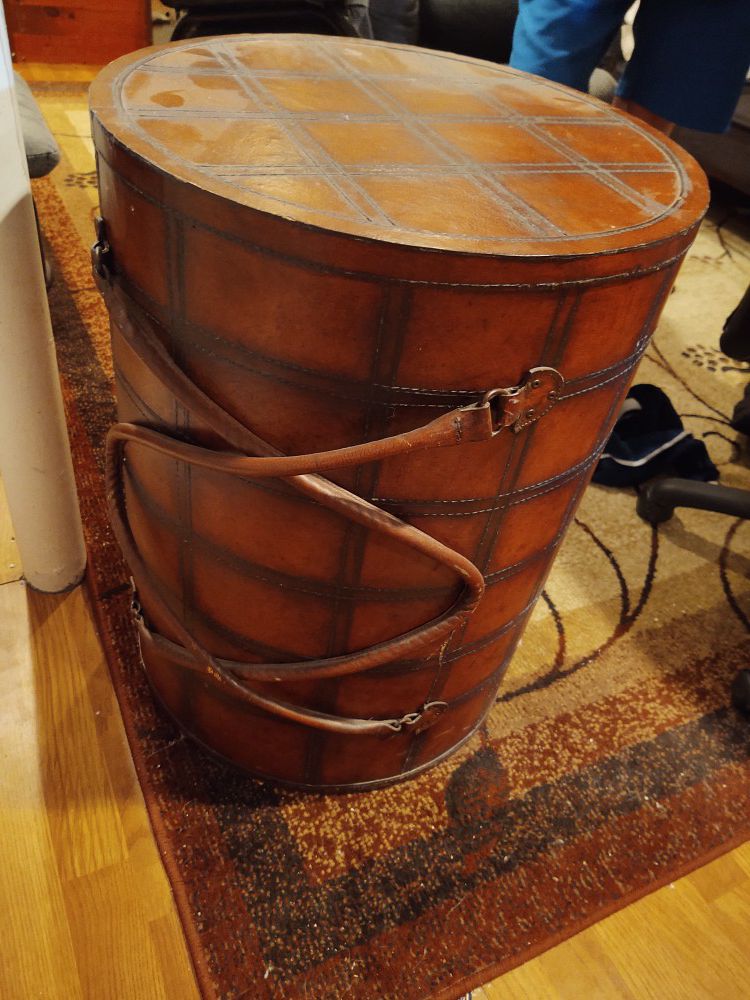 Leather Barrel end table