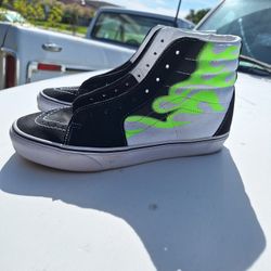 Men's Old Skool Green Flame Sk8 Hi Tops Vans