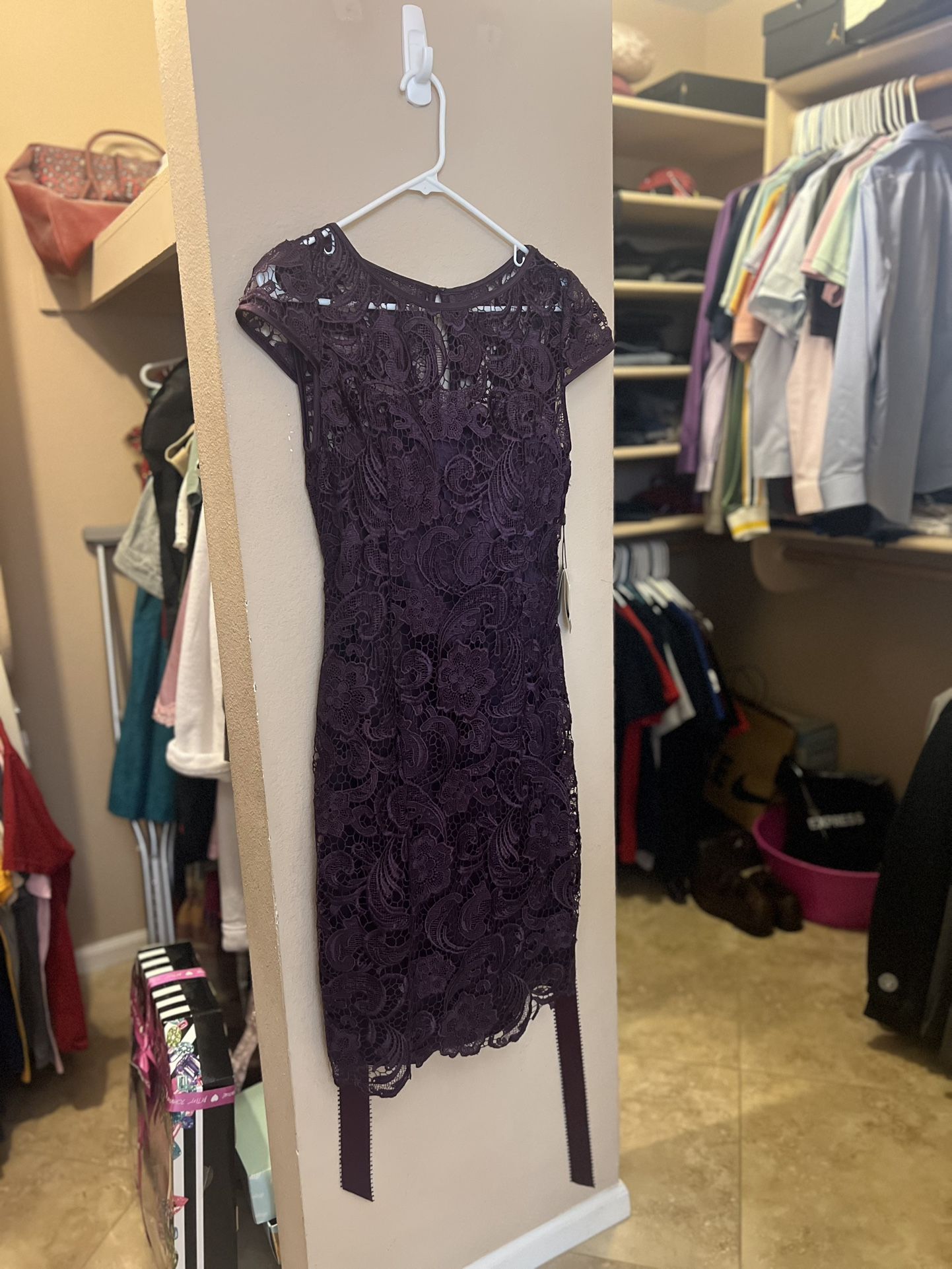 knee length dresses for ladies Cap Sleeve Lace Cocktail Dress with Feather Trim in Black Nude main image 0