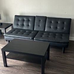 Futon, coffee,end table and lamp