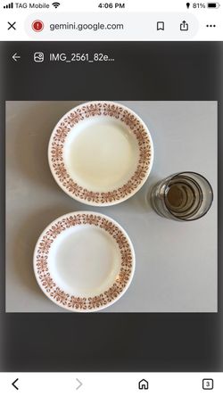 vintage Mid-Century Table Set – Pyrex Copper Filigree Plates (Set of 4) & Smoke Glass Tumblers-3