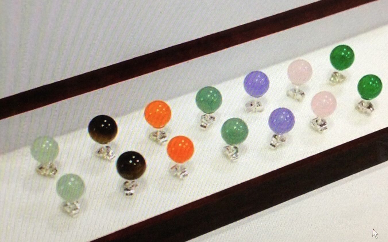 Mix Color 7 Pairs Natural Jade 10mm Earrings Stud 925 Sterling Silver Gemstone  SG-0053