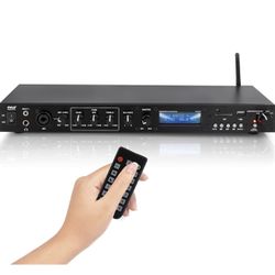 k Mount Studio Pre-Amplifier - Audio Receiver System w/ Digital LCD Display Bluetooth FM Radio Recording Mode Remote Control USB Flash or SD Card Read