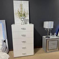 White Queen Bed LED w/ Silver Rhinestone Trim on Headboard