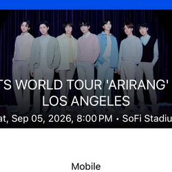 BTS LA tickets 9/5 Saturday