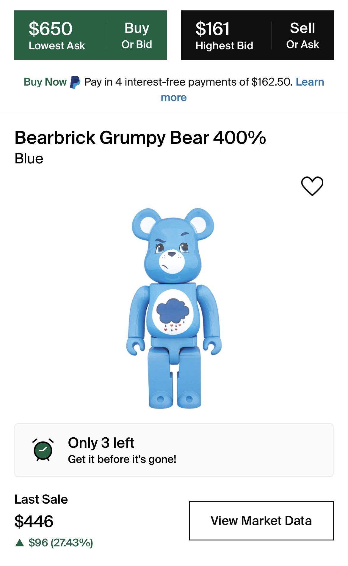 Bearbrick 400% Grumpy bear care bear