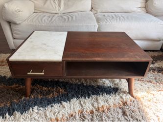 MCM Wood Coffee Table with Marble Inlay