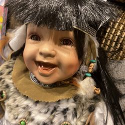 Native American Porcelain Doll – 22”+ – Original Clothes & COA – 30+ Years Old 🪶