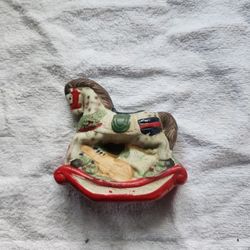 Vintage 1970's GIFTCO Rocking Horse Christmas Taper Candle Holder Porcelain