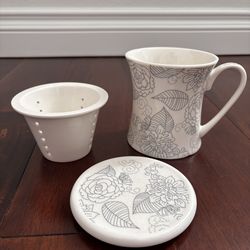 Teavana ceramic teacup w/strainer