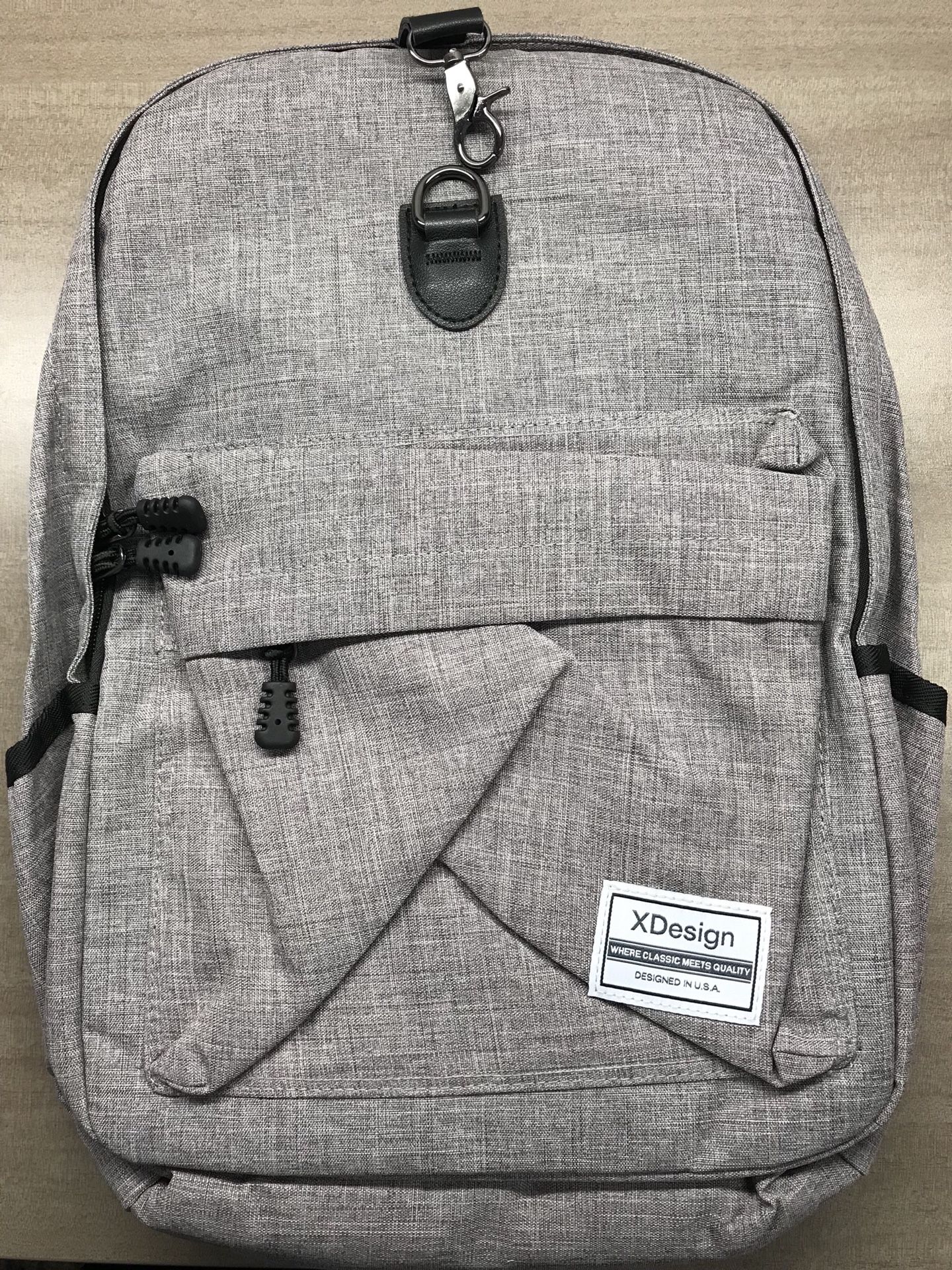 Grey Travel Laptop Backpack with USB Charging Port