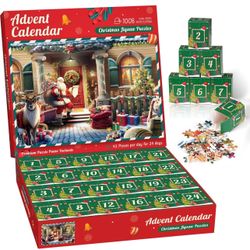 Puzzle Advent Calendar Christmas Puzzle - Santa Claus Delivers Gifts, 24 Boxes 1008 Pieces puzzles for adults Kids Christmas Countdown Calendar C