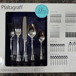 Pfaltzgraff Simplicity Silver Stainless Steel Flatware Set 53 pc