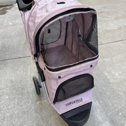 Paws & Pals 3 Wheeler Elite Jogger Pet Stroller Cat/Dog Easy to Walk Folding Travel Carrier, Pink