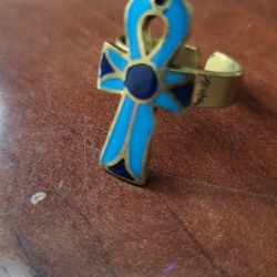Turquoise Adjustable Ring, Ankh Key Of Life, Egyptian Gift for Men and Women, Egyptian Revival Jewelry - Key of life ring - Made In Egypt
