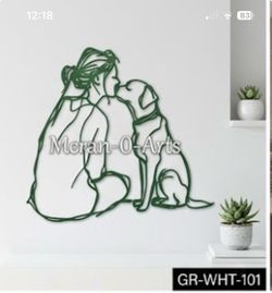 Wood Wall Art Girl and Dog Line Design