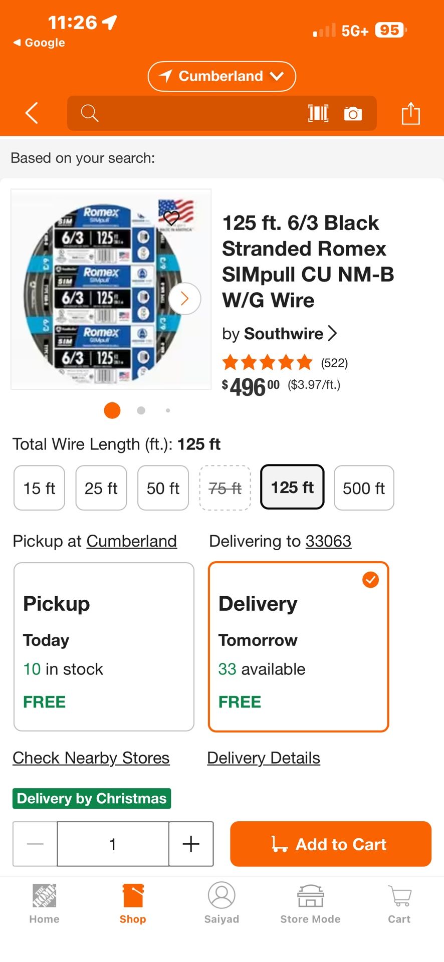 6/3 Romax Wires 125 Feet