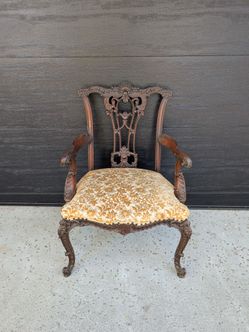 Vintage Chippendale Style Carved Wood Armchair