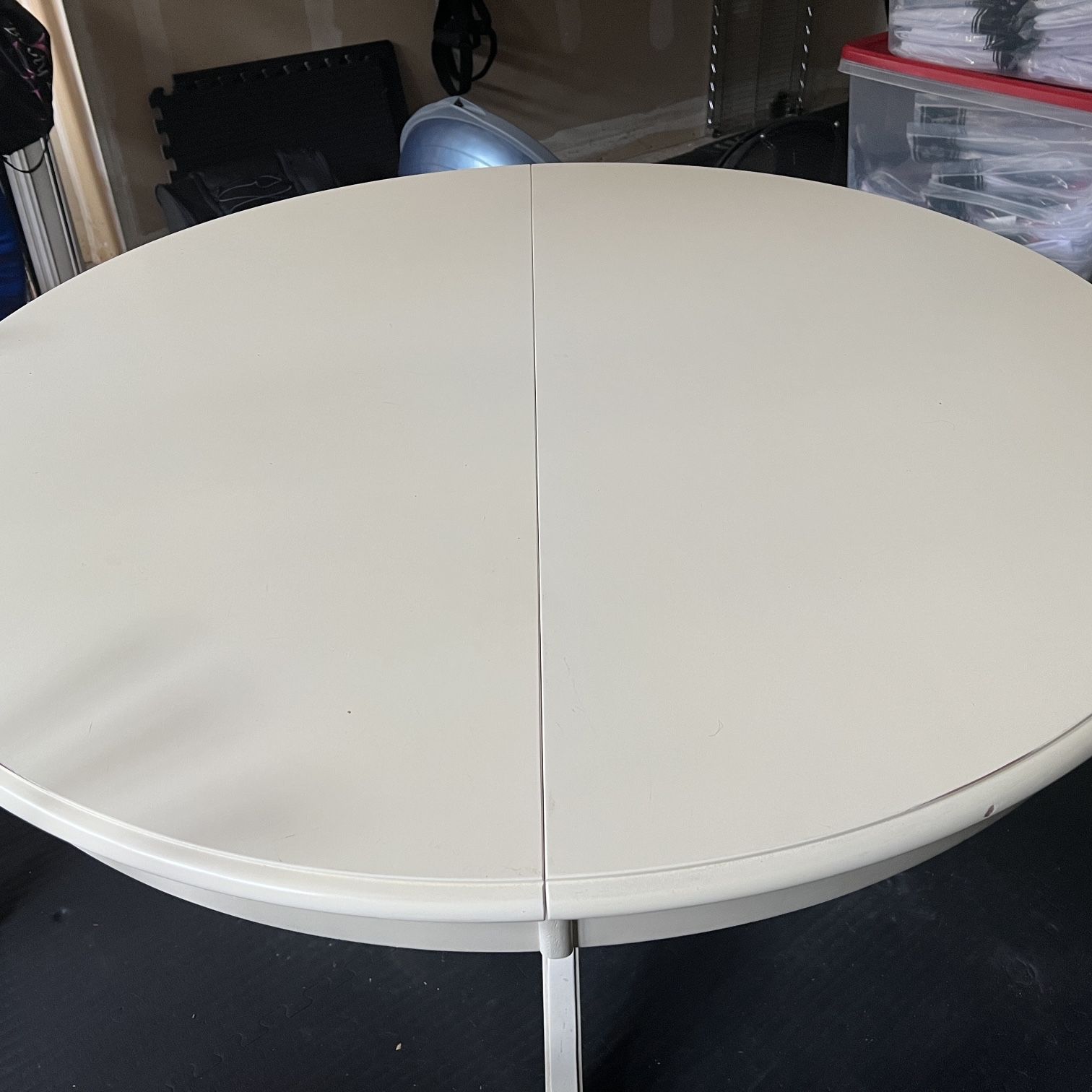 48” Round White Table With 4 Ladder Back Chairs