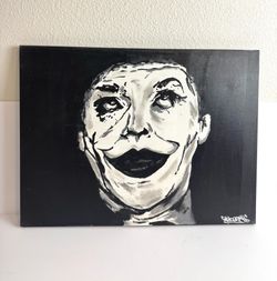 Original Hand Painted Joker Canvas Painting Black White Acrylic 18x24