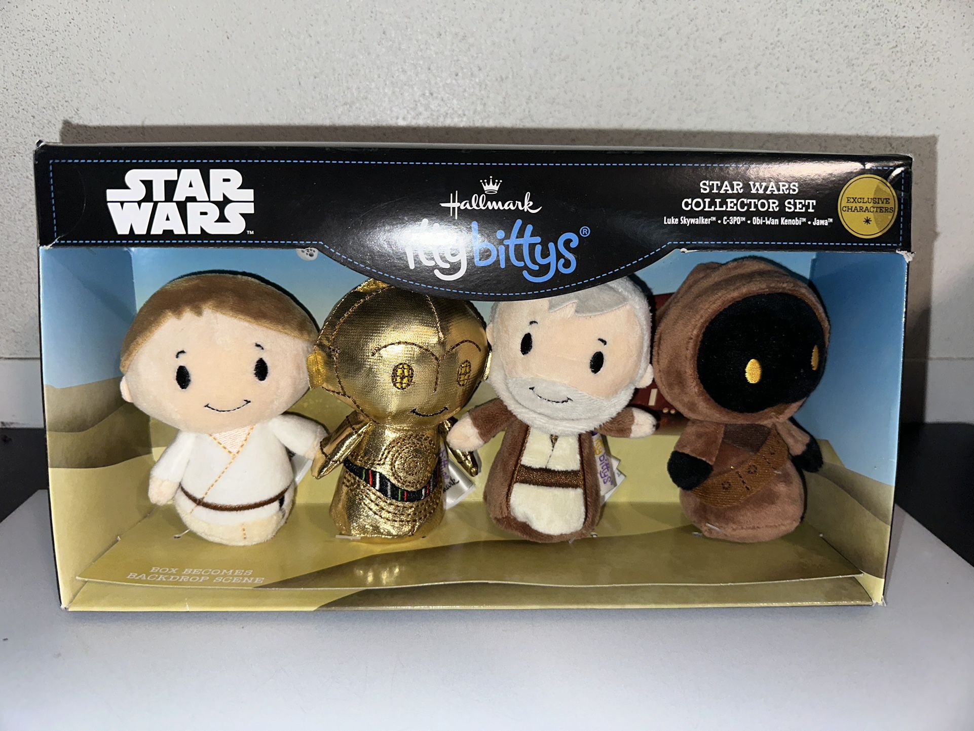 Hallmark Itty Bittys Star Wars Collector Set Luke C-3PO Jawa Obi-Wan 4" Plush