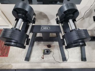 NUO / Bolt Bell 50 lb Adjustable Dumbbells Pair (5-50 lbs) with Floor Stand