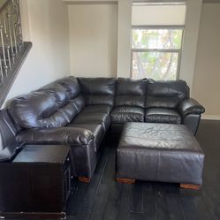 Leather Couch With Ottomon