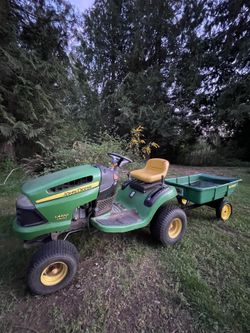 John Deere LA100 Mower Lawnmower w/ Pull Behind Trailer
