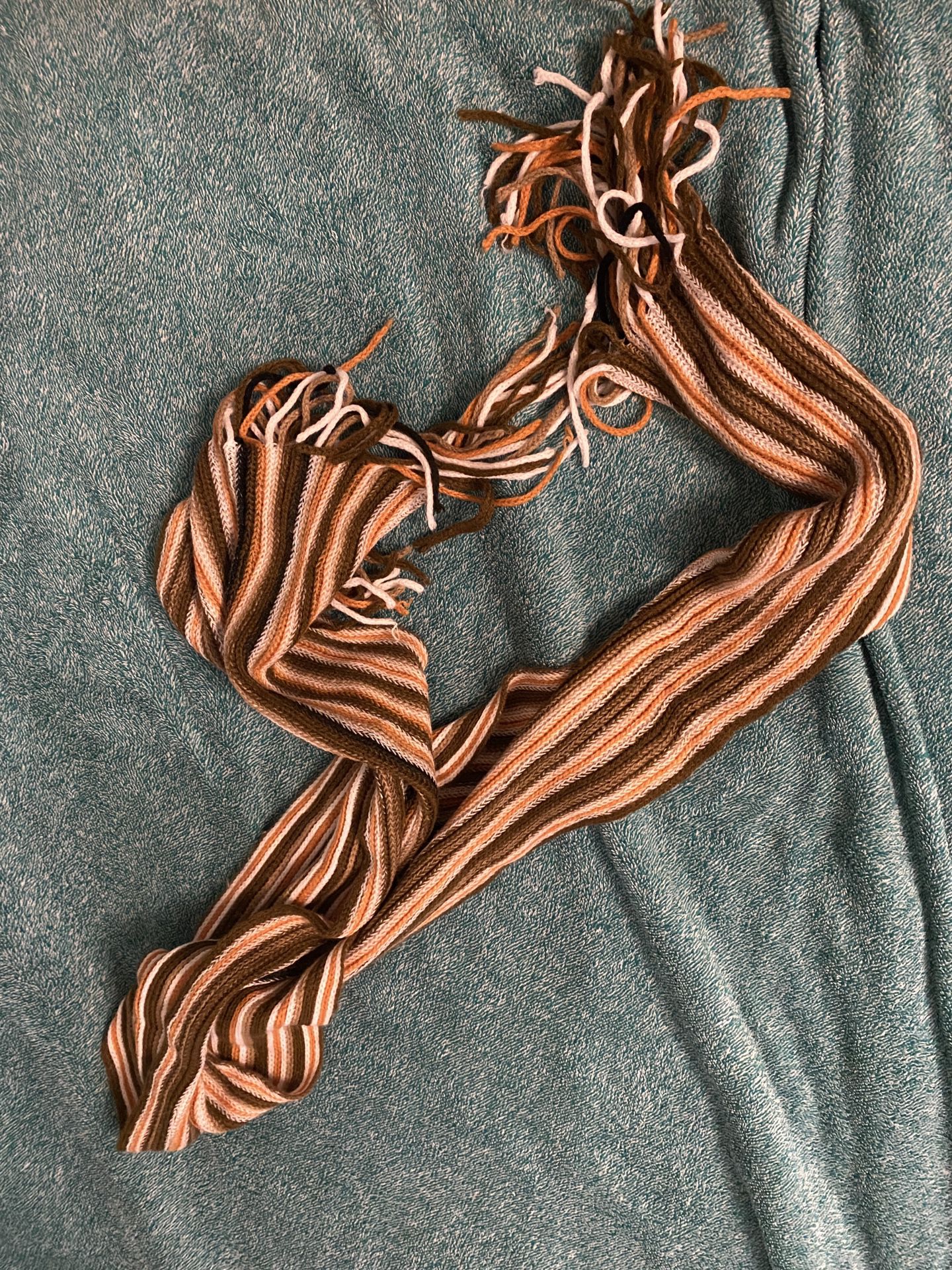 Brown Orange White Striped Cable-Knit Scarf