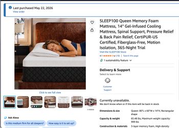 SLEEP100 Queen Memory Foam Mattress, 14" Gel-Infused Cooling Mattress