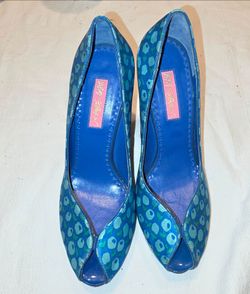 Betsey Johnson Blue Floral Peep-Toe Heels