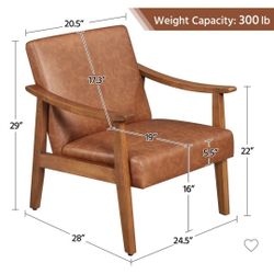 Read Description ❣️PU Leather Accent Chair, Mid-Century Modern Armchair with Solid Wood Legs 592204
