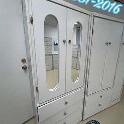 White tall Wardrobe Closet Ropero With Mirror New Chest 