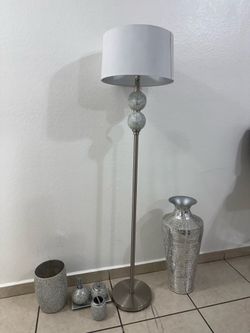 Modern Floor Lamp & Silver Home Décor Set