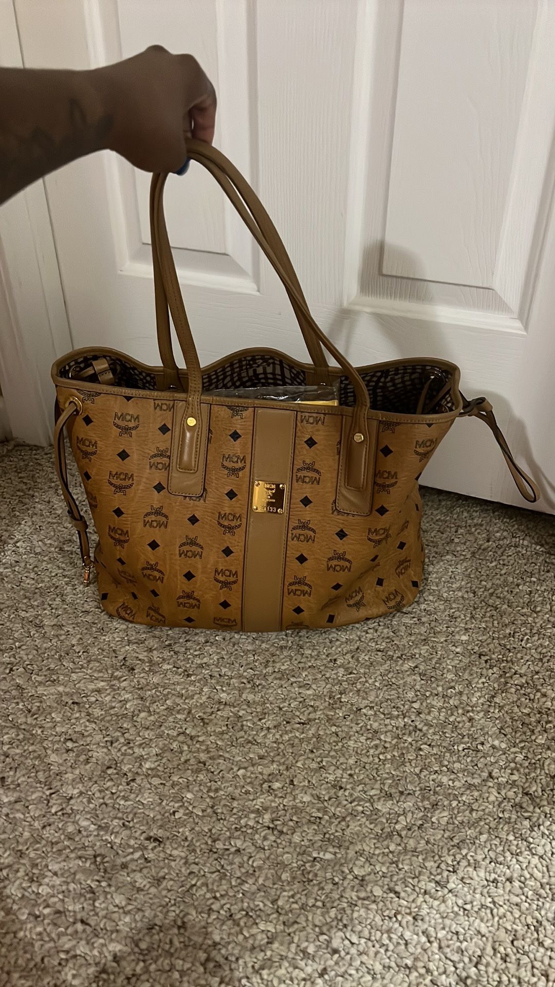MCM Tan Leather Tote Bag