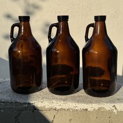 NEW*👉🏻3x 64 oz Amber Glass Beer Growler w/ Poly Seal Cone Cap (Silver Lake)